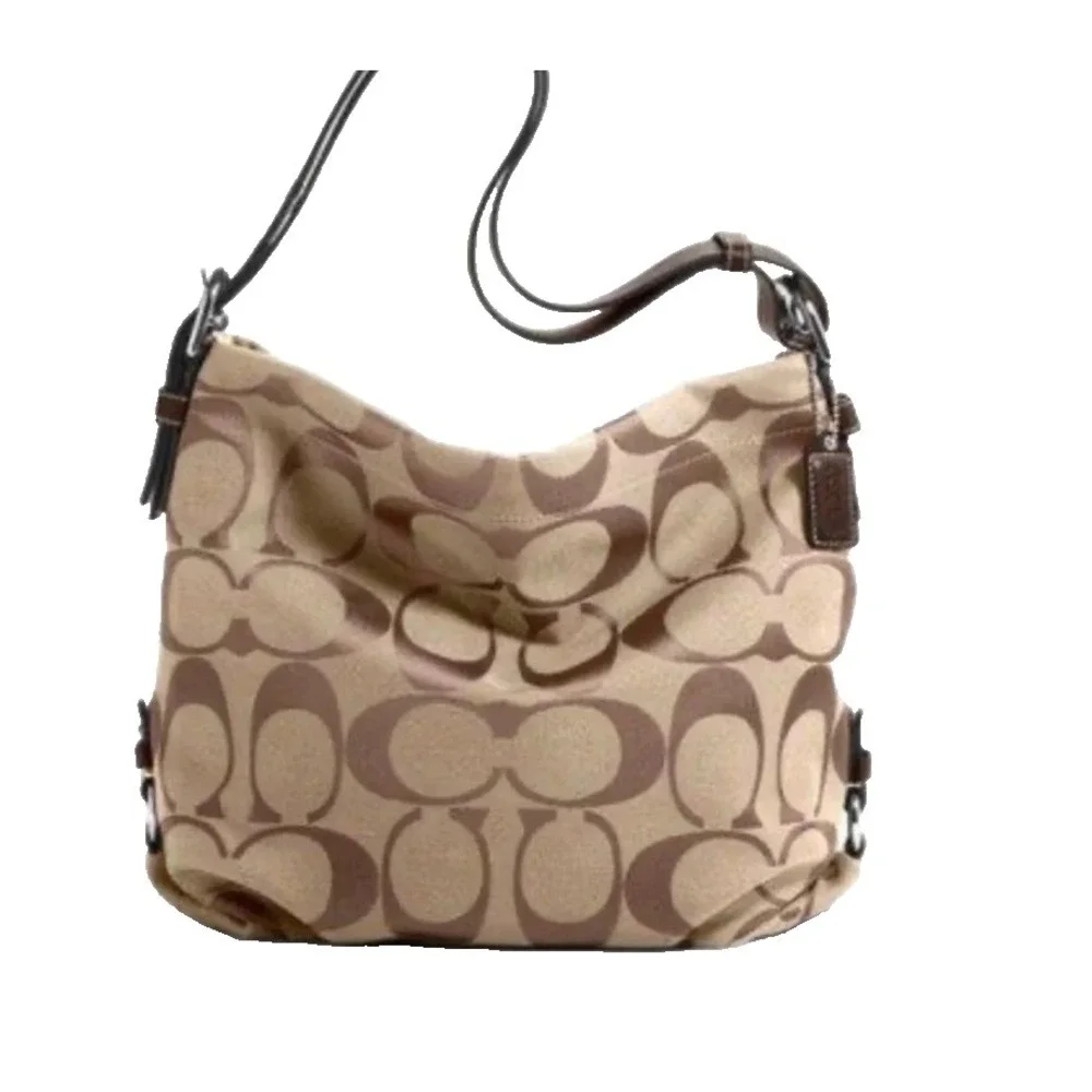 Coach Signature Canvas Hobo Shoulder Bag Crossbody Purse Logo Brown